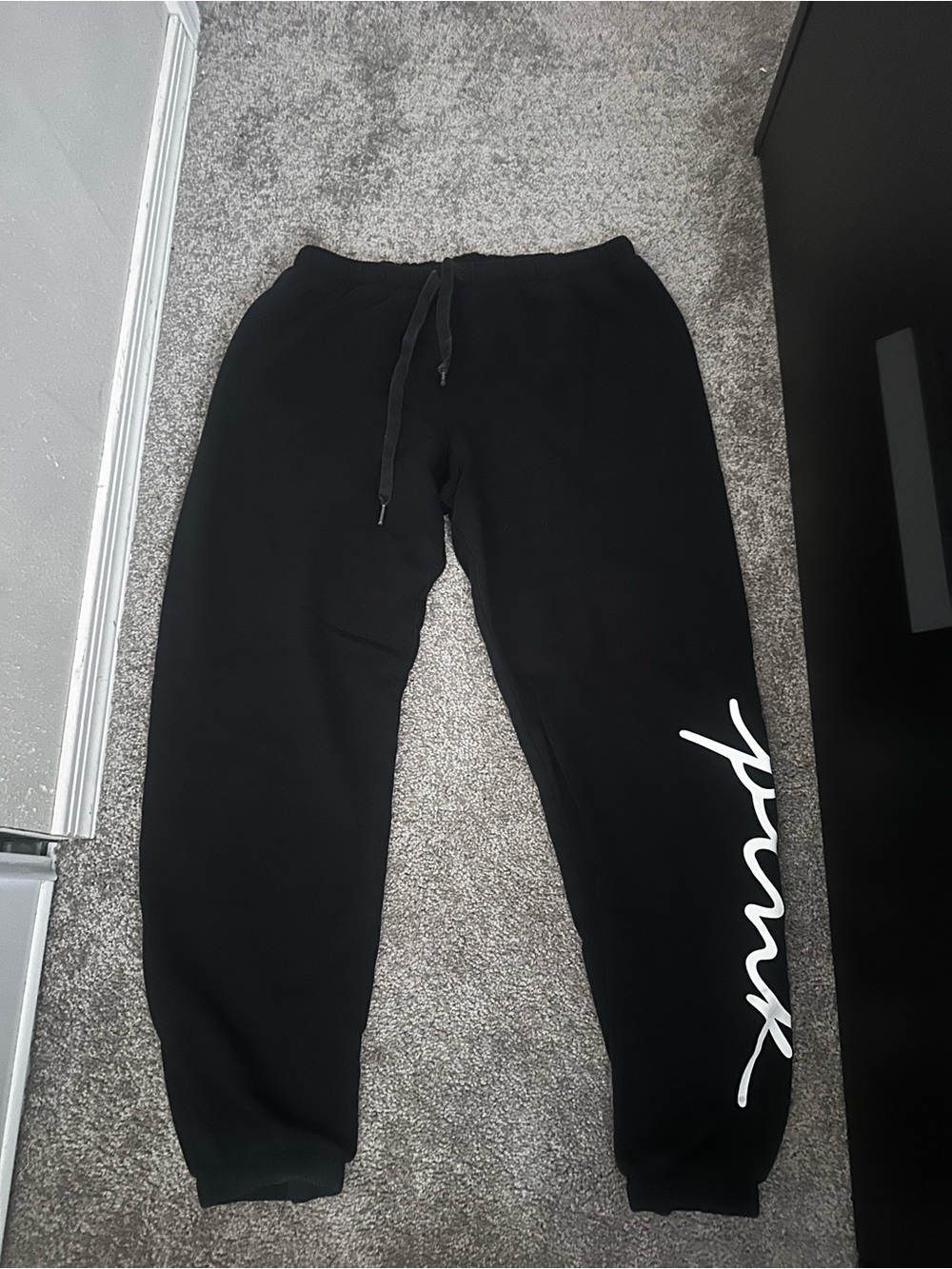 PINK Victoria's Secret Black Track Pants with White Script
